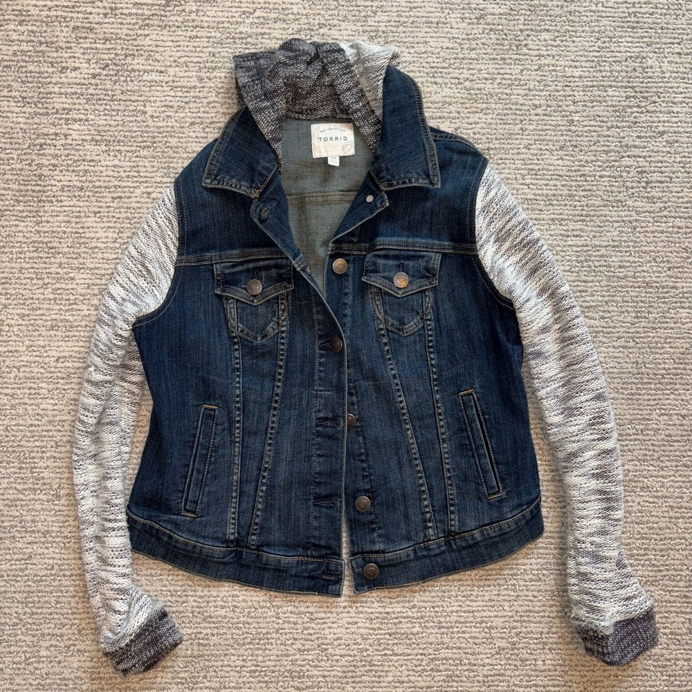 Torrid Denim Jacket with Knit Sleeves